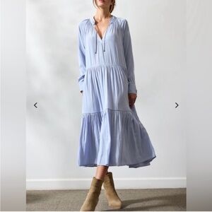 BROCHU WALKER Alana Steel Blue Tiered Dress Size Small